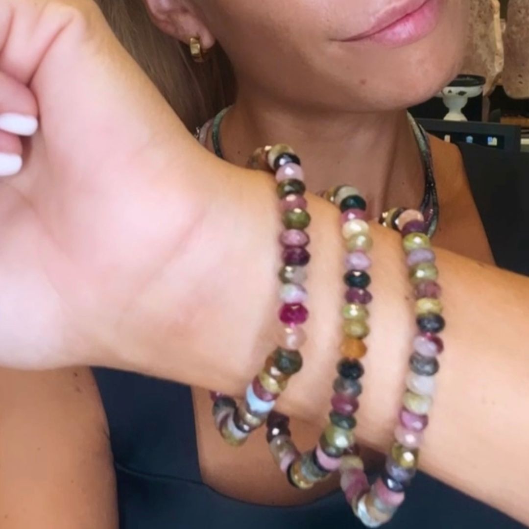 Tourmaline Multi Colour Facetted Button Bracelet