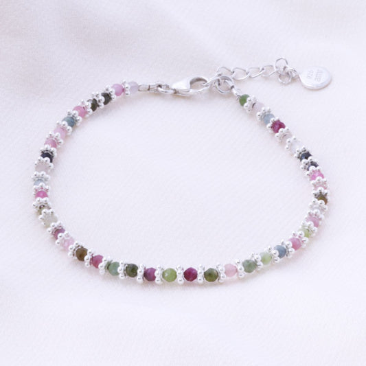 silver tourmaline bracelet on white background