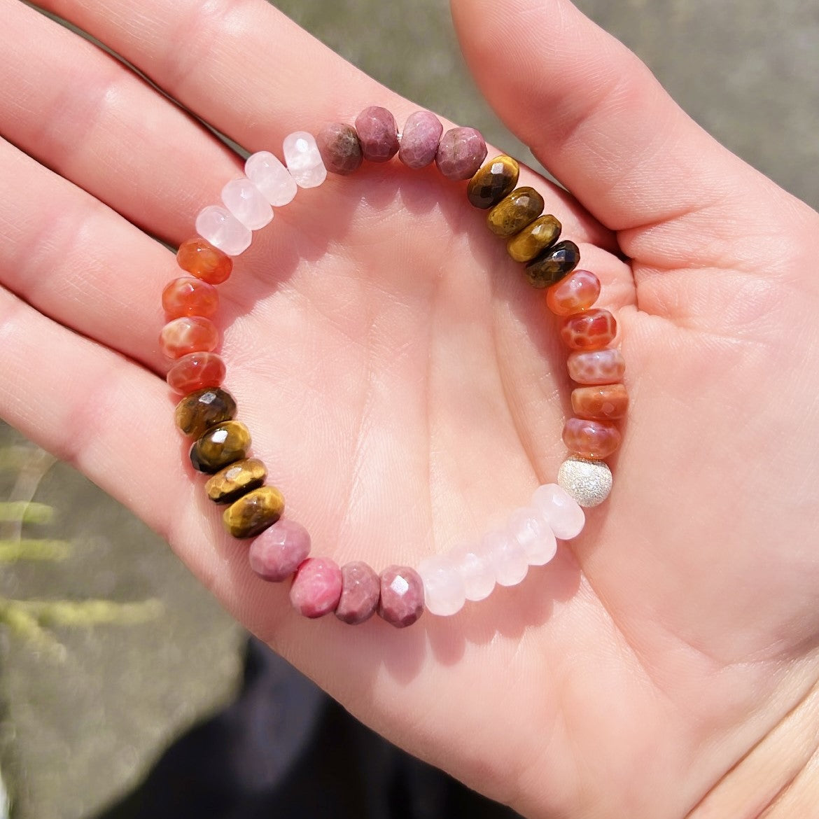 Sweet Pink Tigers Eye Mix Bon Bon Stone Bracelet