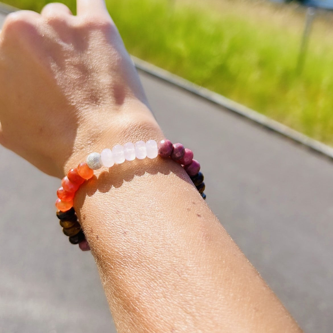 Sweet Pink Tigers Eye Mix Bon Bon Stone Bracelet