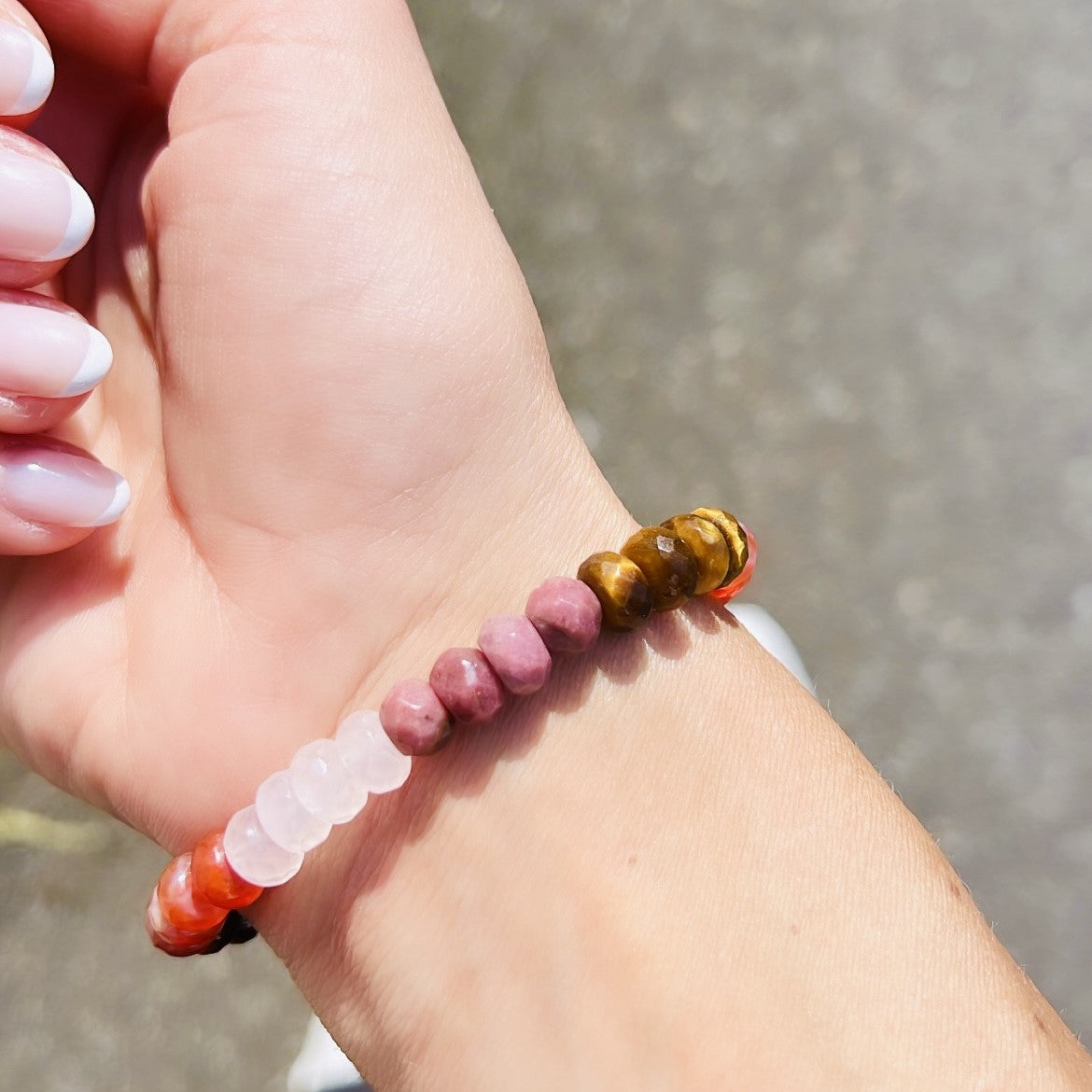 Sweet Pink Tigers Eye Mix Bon Bon Stone Bracelet