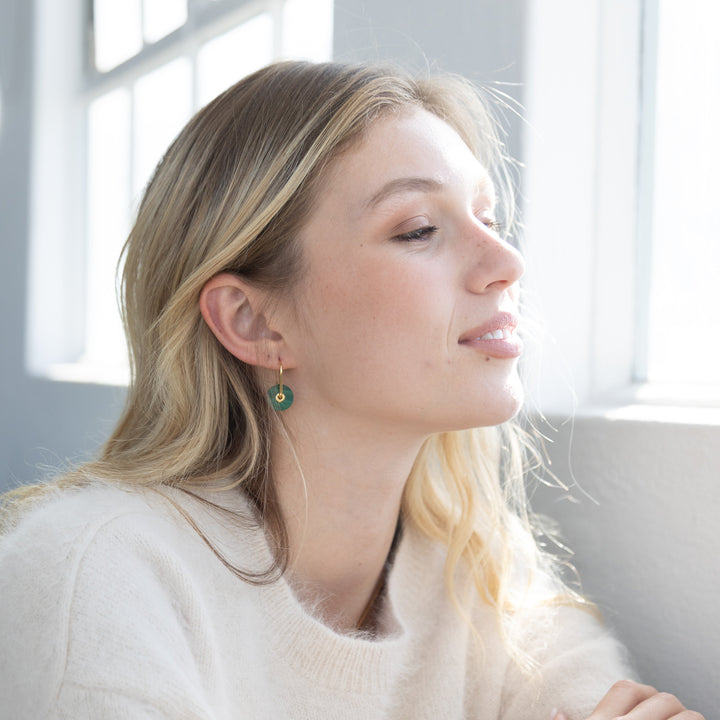 Malachite Stone Disc of Life Earring