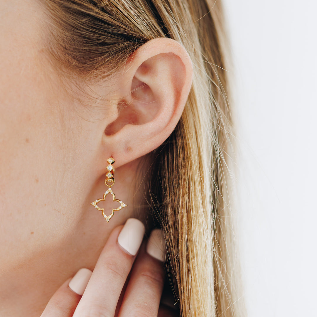 Lucky Sparkle Gold Clover Huggie Earrings