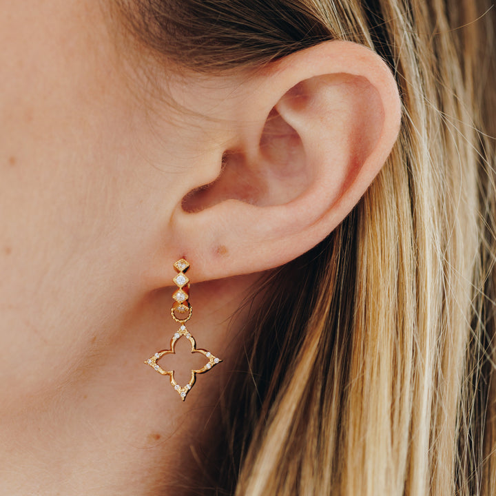 Lucky Sparkle Gold Clover Huggie Earrings