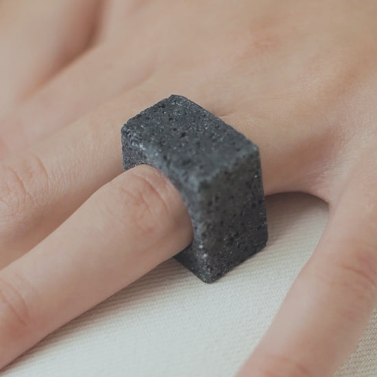 Black Lava Square Stone Ring - Robyn Real Jewels