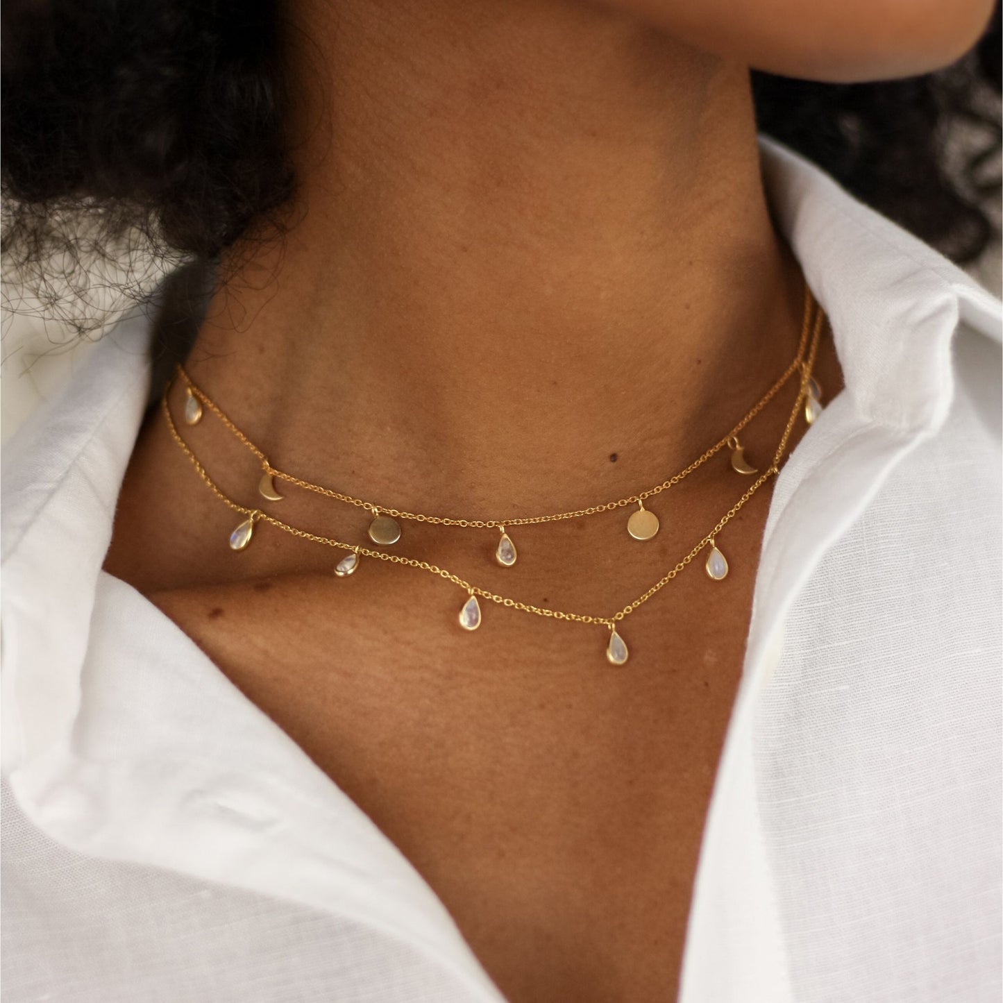 Moonlit – Moonstone Lunar Necklace, Gold Plated