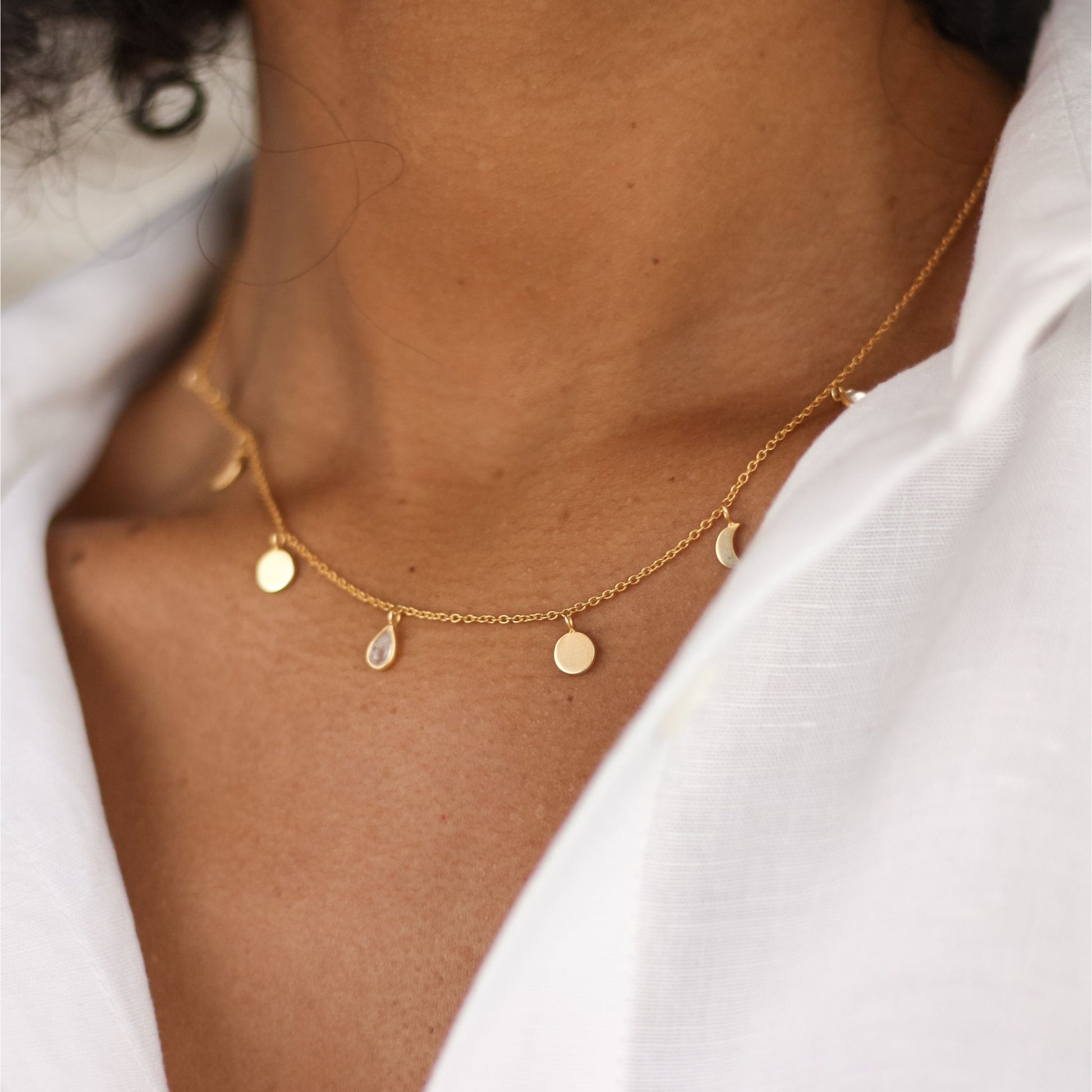 Moonlit – Moonstone Lunar Necklace, Gold Plated