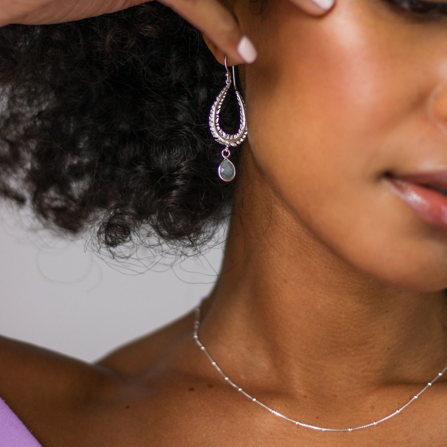 Organic Leaf Aqua Chalcedony Drop Earrings - Robyn Real Jewels
