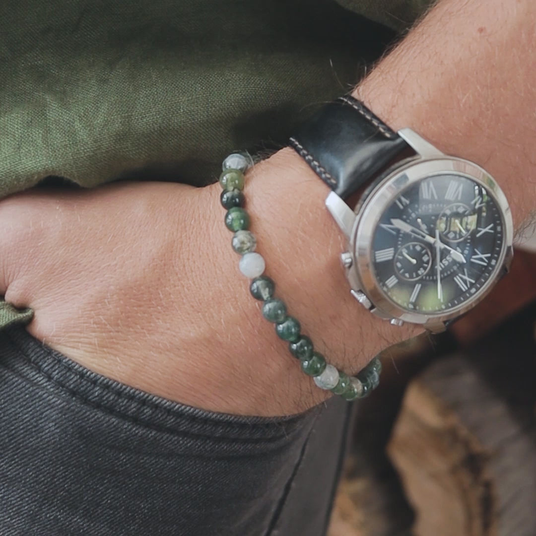 Moss Agate Stone Men's Bracelet - Robyn Real Jewels