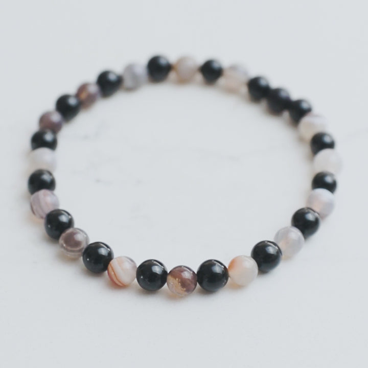 Black Tourmaline, Botswana Agate Mens Stone Bracelet