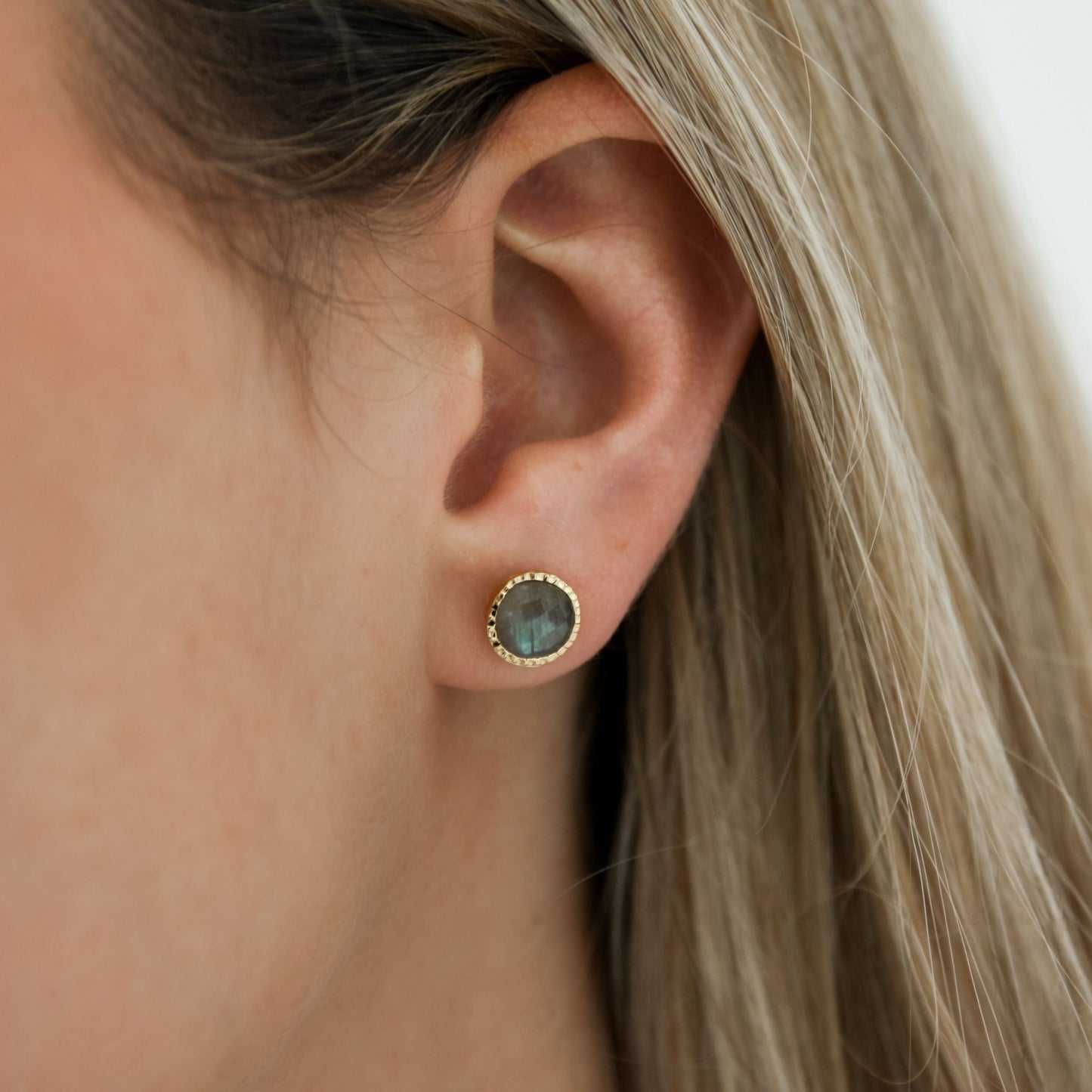 Labradorite Stone Hammered Stud Earring