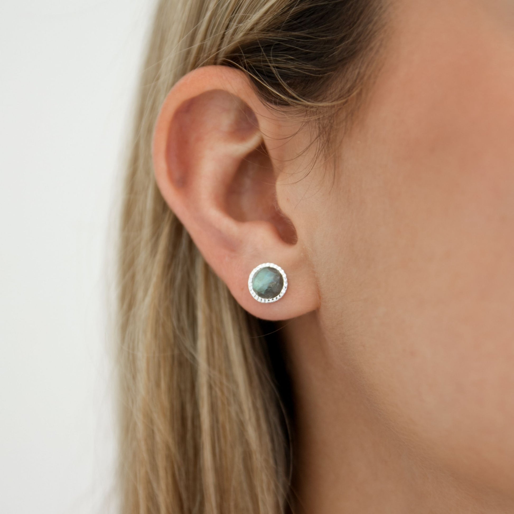 Labradorite Stone Hammered Stud Earring
