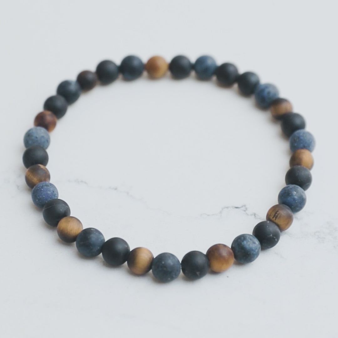 Black Tourmaline, Dumortierite, Tigers Eye Mens Stone Bracelet - Robyn Real Jewels