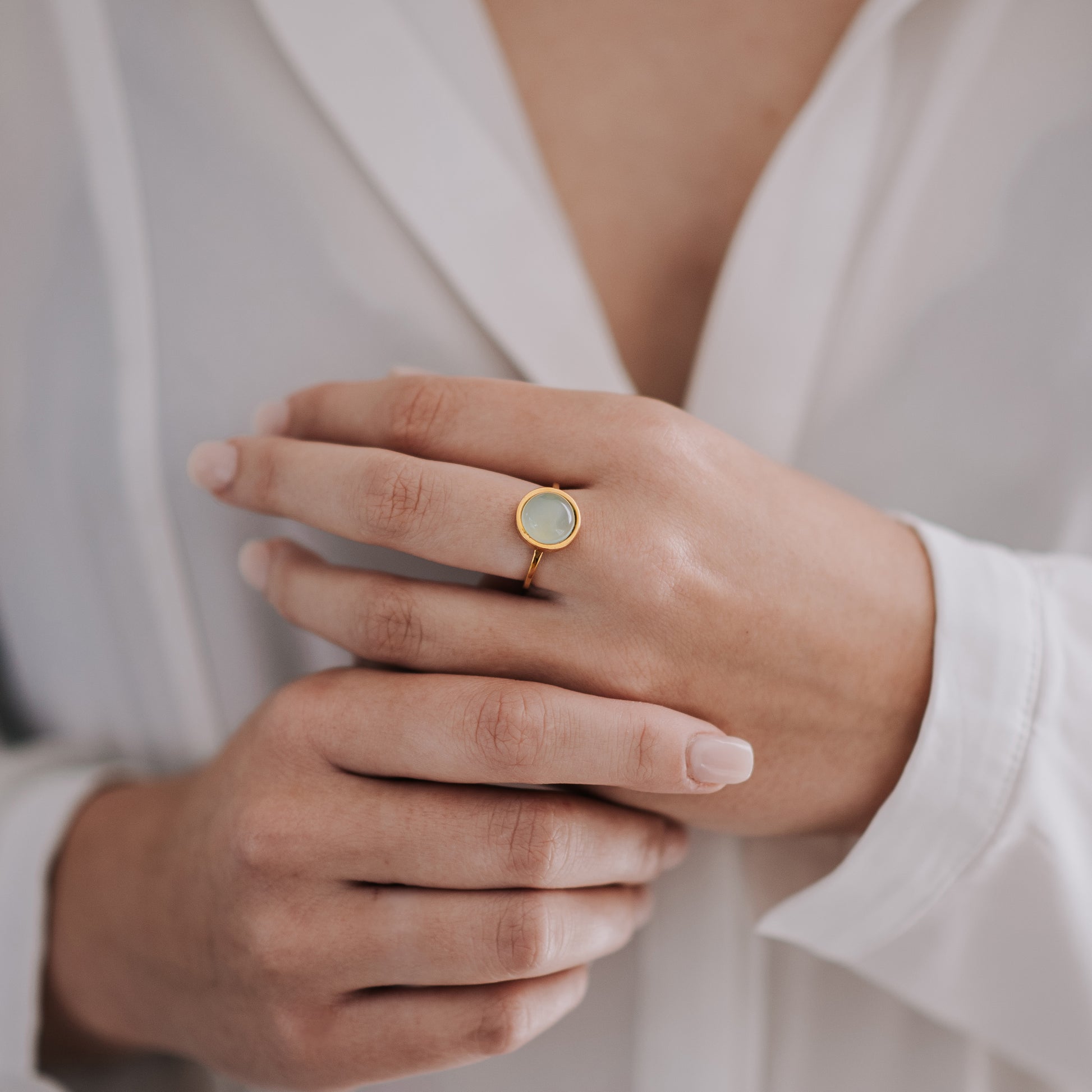 Aqua Chalcedony Round Ring model image 