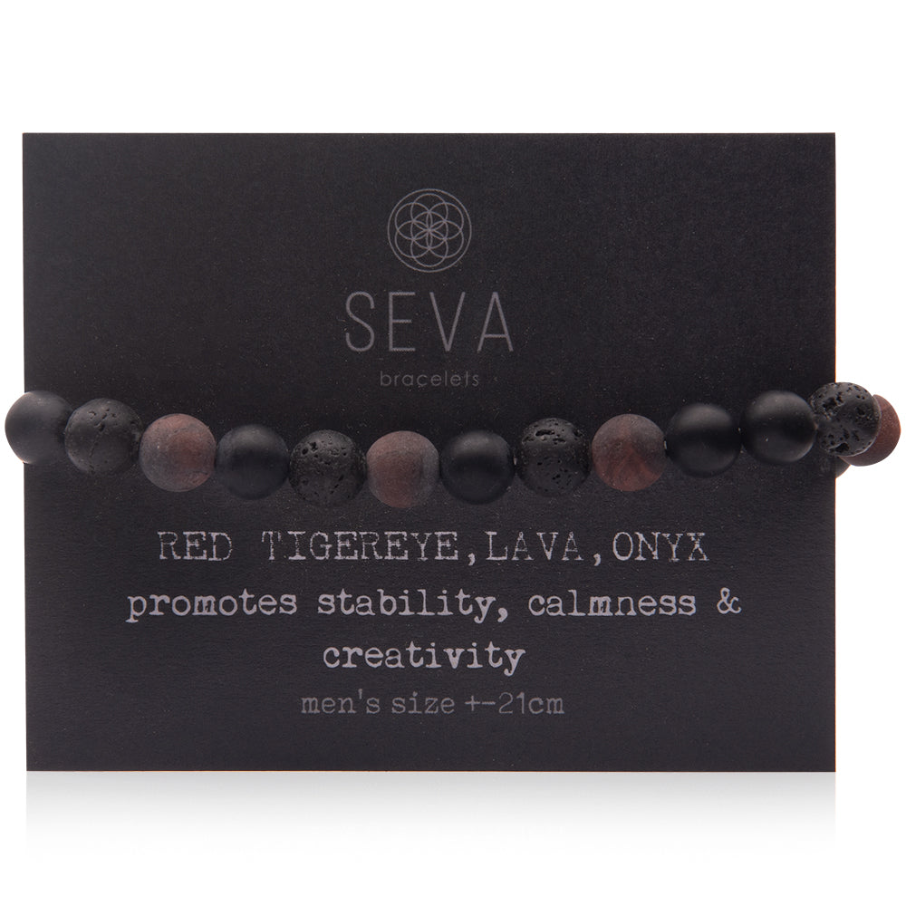  Black Onyx, Lava Stone, and Red Tiger Eye Men's Bracelet front card 