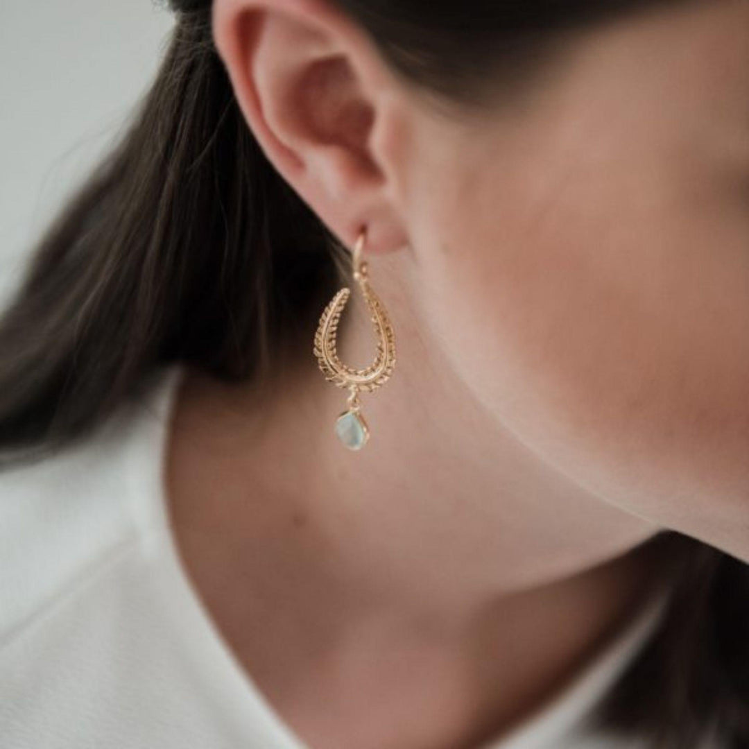 Organic Leaf Aqua Chalcedony Drop Earrings - Robyn Real Jewels