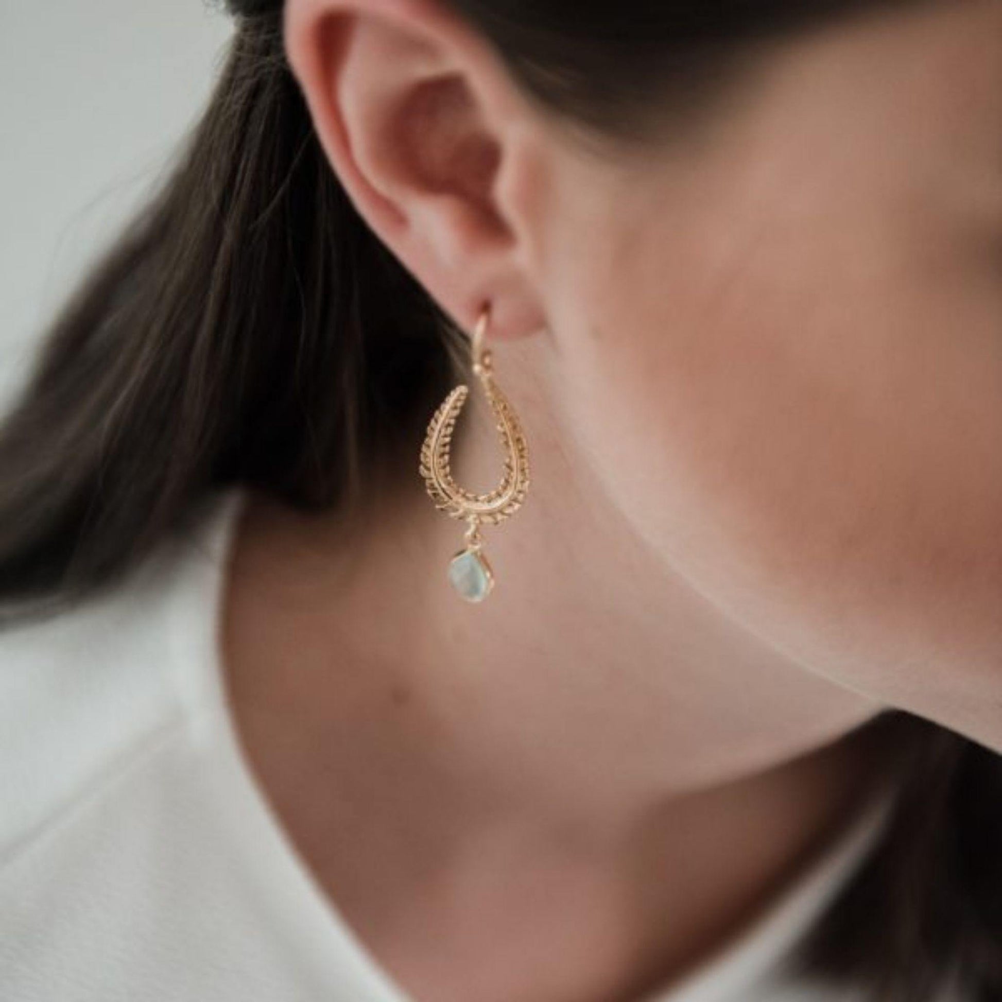 Organic Leaf Aqua Chalcedony Drop Earrings - Robyn Real Jewels