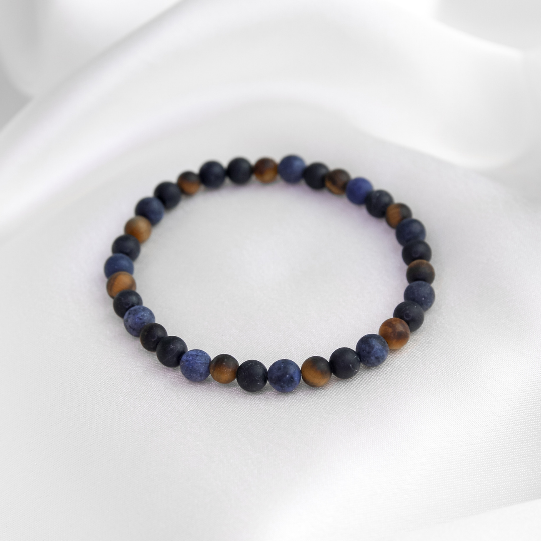 Black Tourmaline, Dumortierite, Tigers Eye Mens Stone Bracelet - Robyn Real Jewels