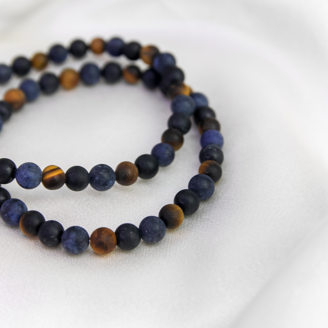  Black Tourmaline, Dumortierite, Tigers Eye Mens Stone Bracelet - Robyn Real Jewels