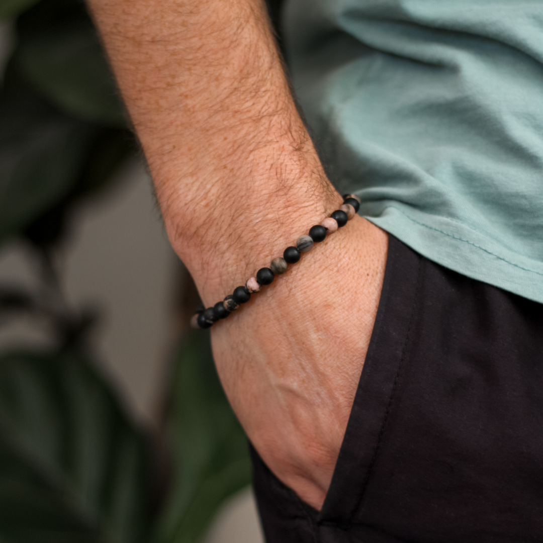  Black Tourmaline, Rhodonite Mens Stone Bracelet - Robyn Real Jewels