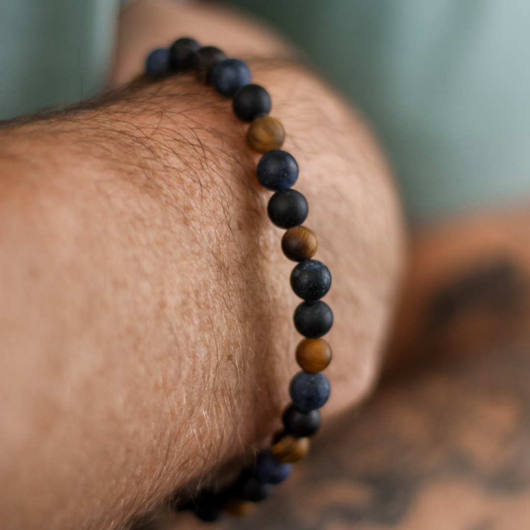 Black Tourmaline, Dumortierite, Tigers Eye Mens Stone Bracelet - Robyn Real Jewels